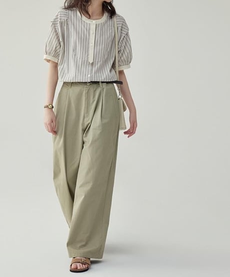 striped band collar yoke blouse　　IR1624