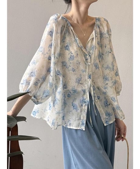 botanical sheer blouse /2color　　IR1672