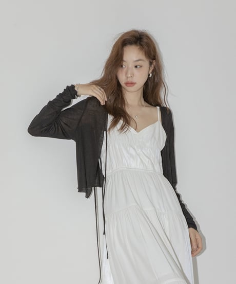 front ribbon short cardigan　IR1344