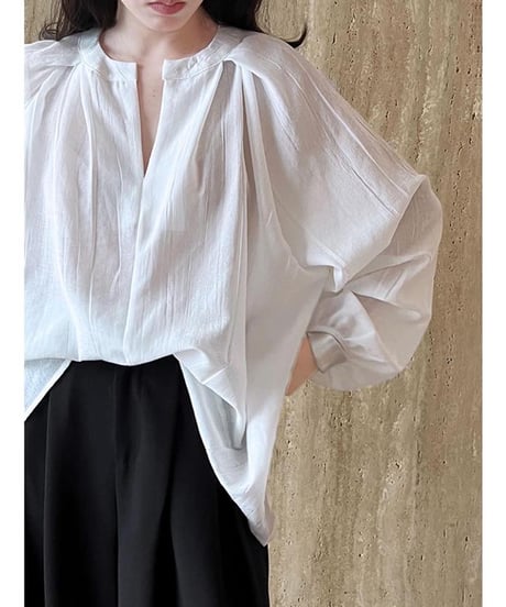 Tuck design volume sleeve blouse /2color　　IR1631