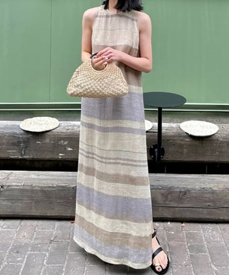 Border pattern slit long one piece　　IR1434