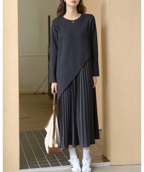 knit pleated docking dress　　IR1474