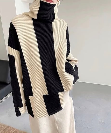 【完売】bicolor high neck knit　　IR1460