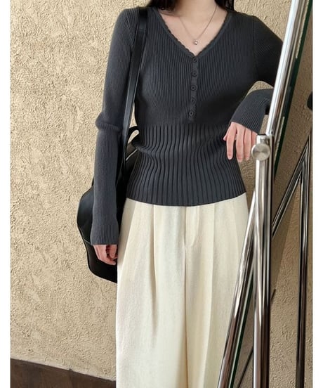 henry neck rib knit sew /3color　IR1575