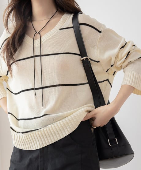 v-neck striped loose sweater　　IR1452