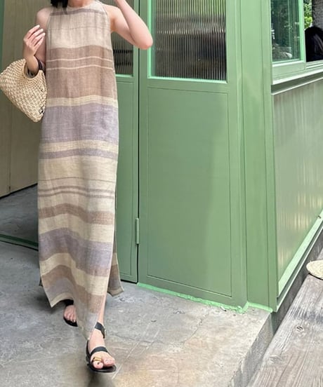 Border pattern slit long one piece　　IR1434