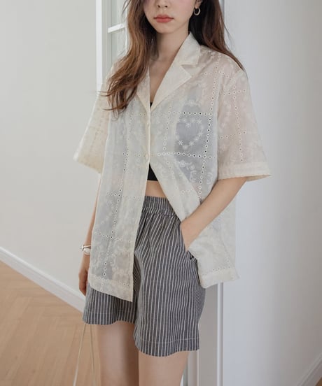 loose jacquard tencel shirt　　IR1445