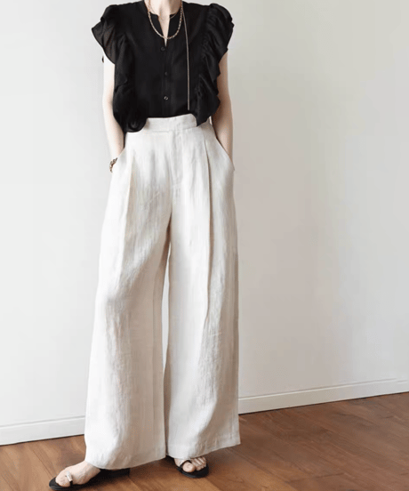 linen touch wide pants　　IR1656