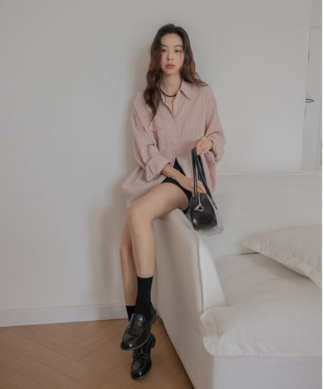 front accent striped 2way shirt　　IR1398