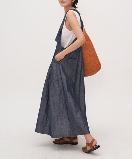 tuck denim jumper skirt　　IR1676