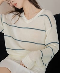 v-neck striped loose sweater　　IR1452