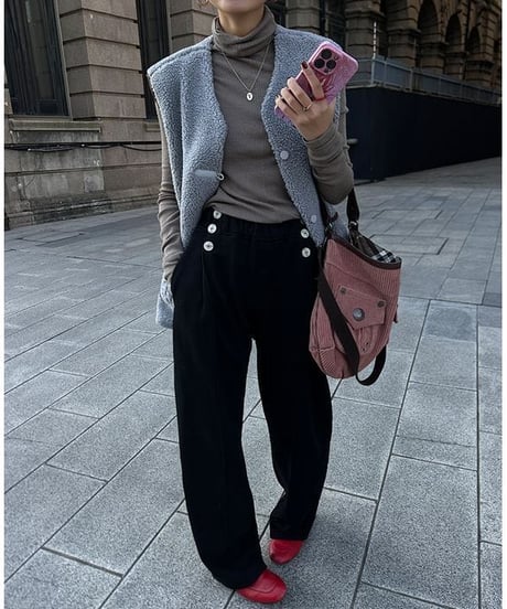 side button tuck wide pants /2color　IR1567