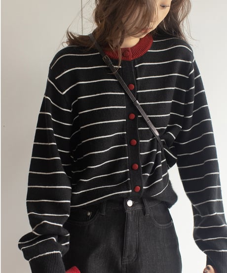 wool blend striped cardigan /3color　IR1569