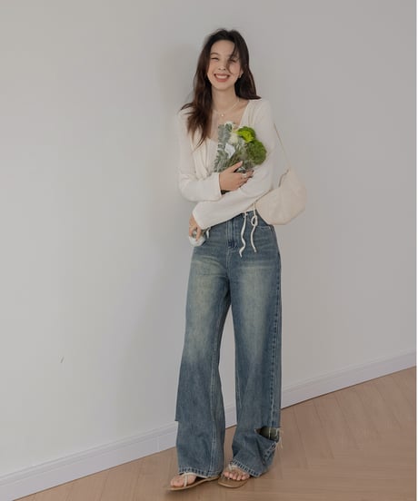 damage straight denim　　IR1347