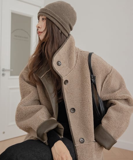leather boa reversible 2-way coat /2color　　IR1556