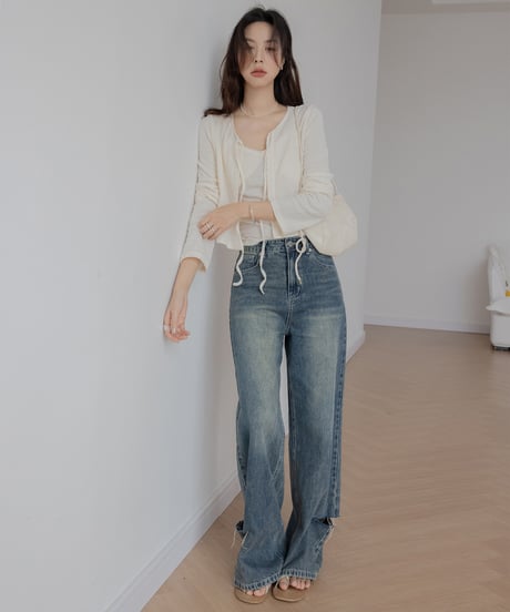【2set】 V neck camisole + slim lace up cardigan　　IR1393