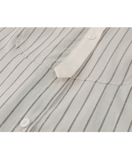 striped band collar yoke blouse　　IR1624