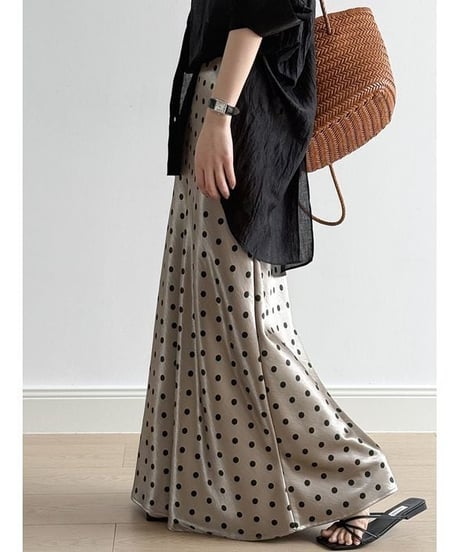 dot satin long skirt　　IR1644