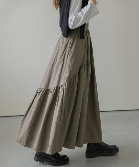tiered gathered flare skirt /4color　　IR1681