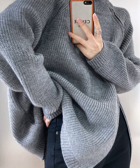 side zip high neck knit　　IR1459