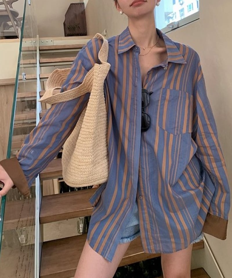 kolor カラー リボン ヒッコリー風ストライプダンガリーシャツ ライトブルー kolor カラー リボン ヒッコリー風ストライプダンガリーシャツ