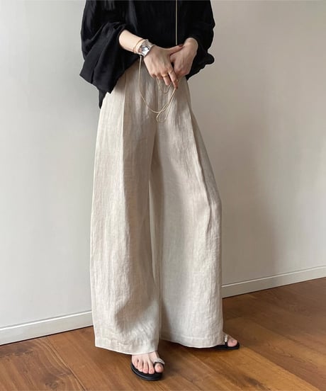 linen touch wide pants　　IR1656