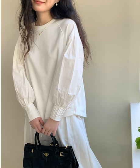 cuff stitch lantern sleeve shirt　　IR1603