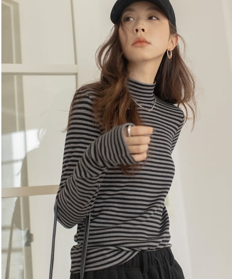 bottleneck border rib knit /2color　IR1587