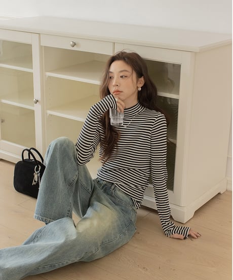 bottleneck border rib knit /2color　IR1587