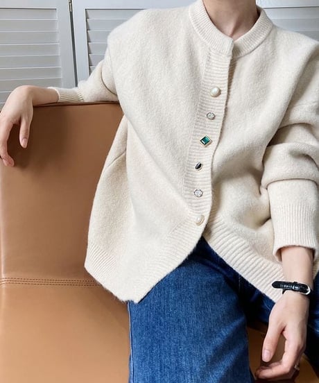 jewel button knit cardigan /4color　IR1565