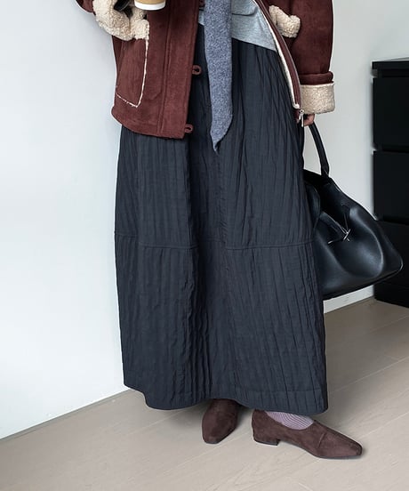 wrinkled flare long skirt /3color　　IR1551