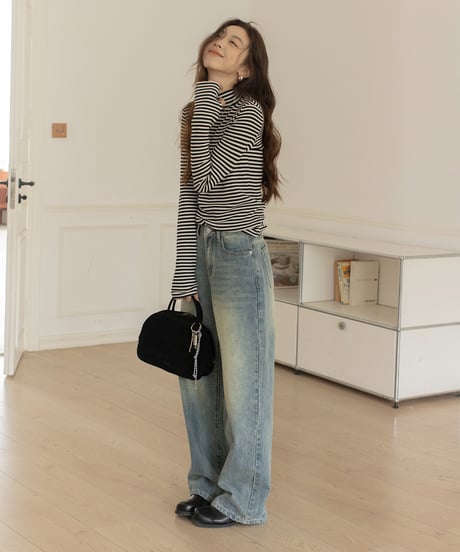 washed wide leg denim　　IR1588
