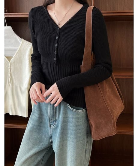 henry neck rib knit sew /3color　IR1575