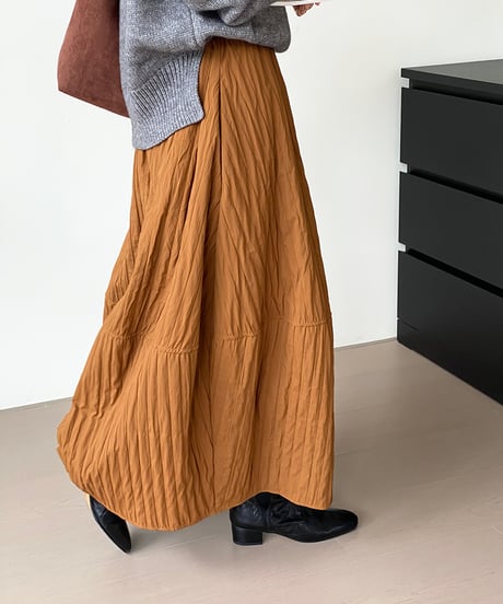 wrinkled flare long skirt /3color　　IR1551