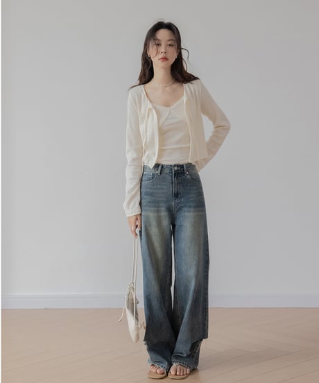 【2set】 V neck camisole + slim lace up cardigan　　IR1393