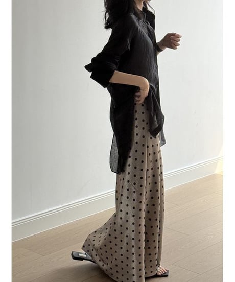 dot satin long skirt　　IR1644