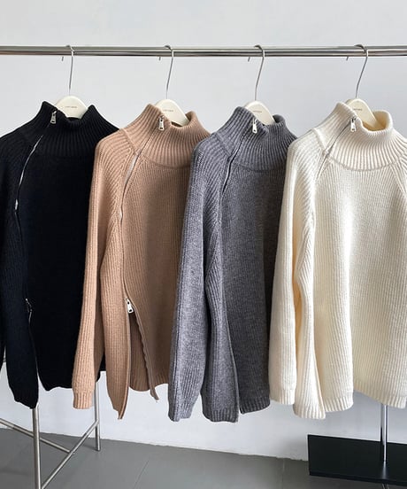 side zip high neck knit　　IR1459