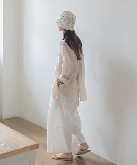 back slit ribbon sheer shirt /3color　　IR1666