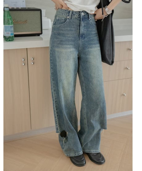 damage straight denim　　IR1347