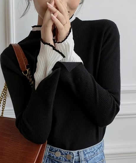 layered high neck ribbed knit /3color　　IR1601