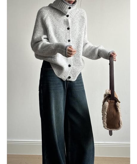 stand neck knit cardigan  /4color　IR1557
