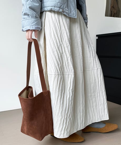 wrinkled flare long skirt /3color　　IR1551
