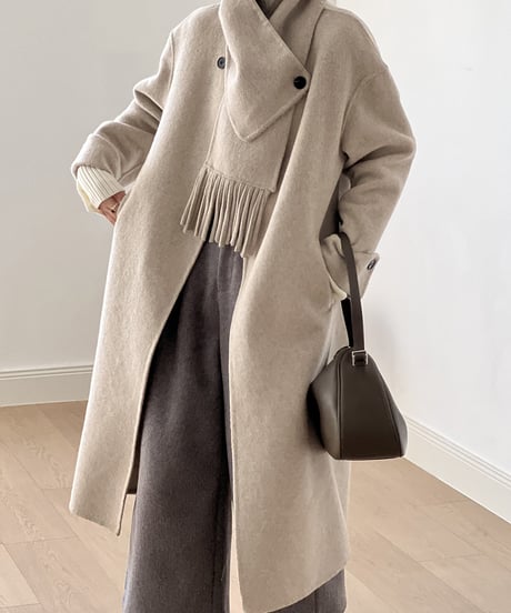 【完売】collarless long coat+scarf set /2color　　IR1553