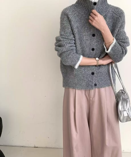 stand neck knit cardigan  /4color　IR1557