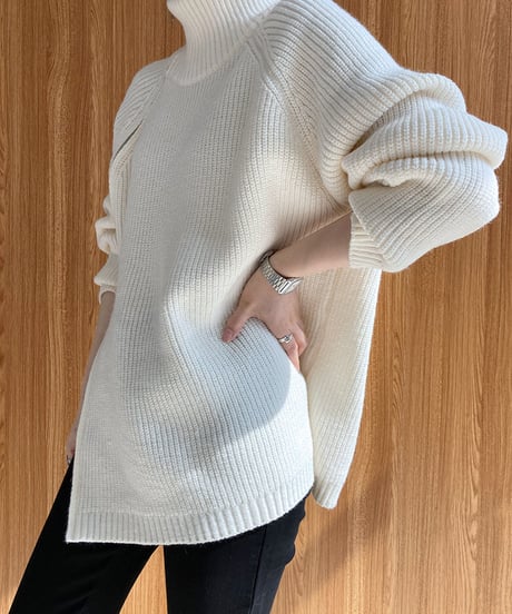 side zip high neck knit　　IR1459