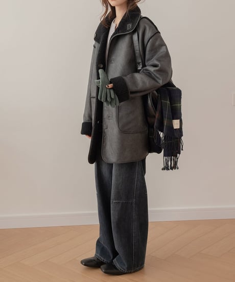 leather boa reversible 2-way coat /2color　　IR1556