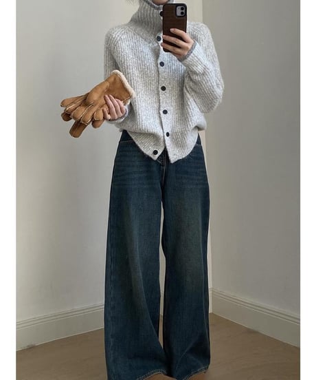 stand neck knit cardigan  /4color　IR1557