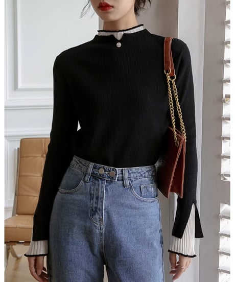 layered high neck ribbed knit /3color　　IR1601