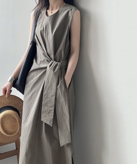 waste ribbon sleeveless one piece /2color　　IR1614