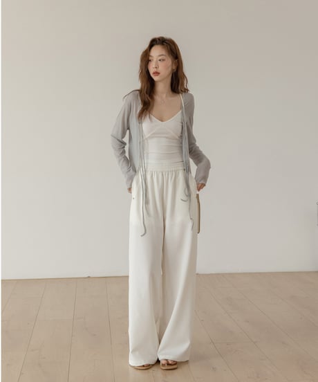 front ribbon short cardigan　IR1344
